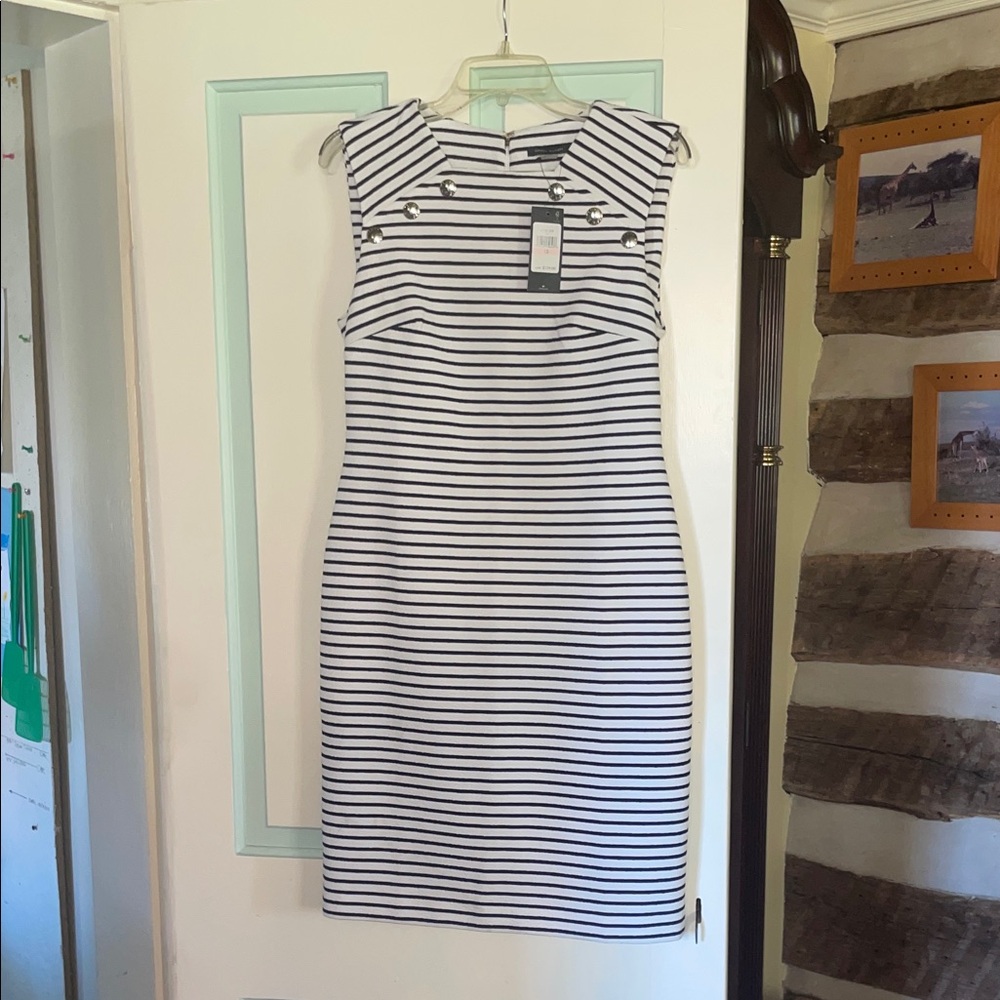 Tommy Hilfiger Black and White Striped Midi Dress NWT